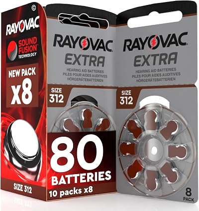 UDivita 80 Rayovac Size 312 Hearing Aid Batteries 10x8 Pack Brown PR41