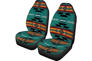 TOADDMOS Vintage South West Native American Pattern（Navajo Green Soft Decorative Car Front Seat Covers Full Set of 2,Universal Bucket Seats Protector,Fit for Cars