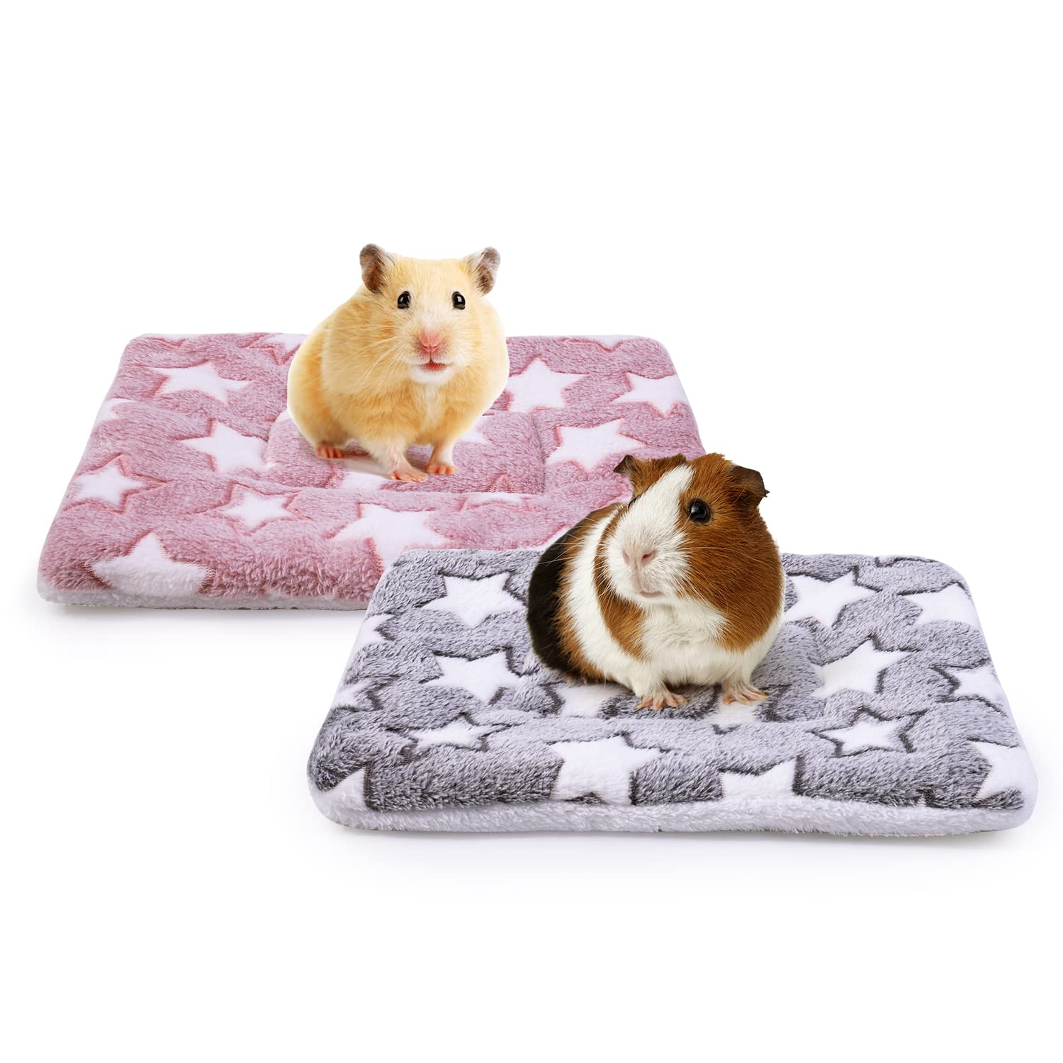 MICOOYO 2Pcs Small Animal Bed Mat, Fluffy Fleece Rabbit Bed, Pet Pad Mat for Rabbit Guinea Pig Squirrel Hamster(Star, 12.6"*9.8")