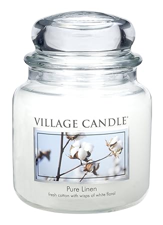 Village Candle Reines Leinen Duftkerze im Glas, 454 g, weiß 10.2 x 10.1 cm