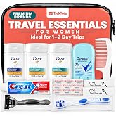 Travel Essentials for Women Premium Name Brand TSA Approved Toiletry Kit | Shampoo, Conditioner, Body Wash, Deodorant, Toothpaste, Toothbrush, Razor, Comb, Floss Picks, Bandages. TSA Approved Bag