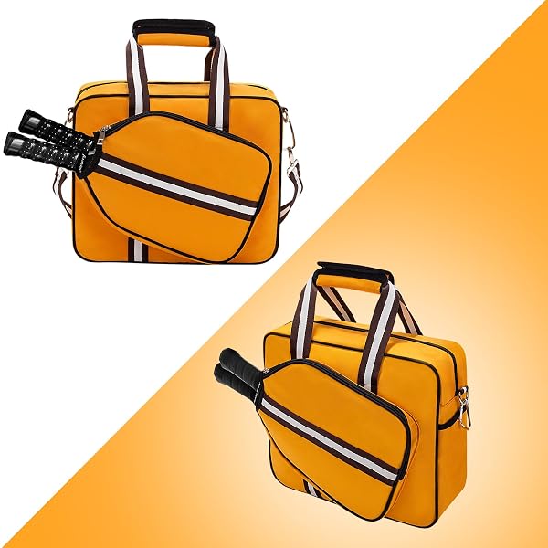TROKUZEN PICKLEBALL TOTE BAG FOR WOMEN MEN WITH PADDLE COVER POCKET EXTERNAL BALL BAG ADJUSTABLE SHOULDER STRAP FENCE HOOK (YELLOW)