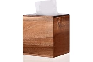 KYDIFS Tissue Box Cover Square, Acacia Wood Tissue Box Holder with Slide-Out Bottom, Wooden Tissue Box Cover Cube for Bathroom, Bedroom, Dinner Table, Office,Kitchen