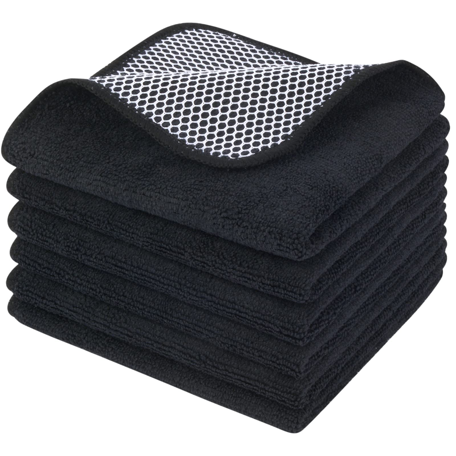 KinHwa Microfibre Dish Cloths Reusable Cleaning Cloth Super Absorben and Lint Free Towels Kitchen Fast Drying Cloth 30x30cm 6 Pack Black