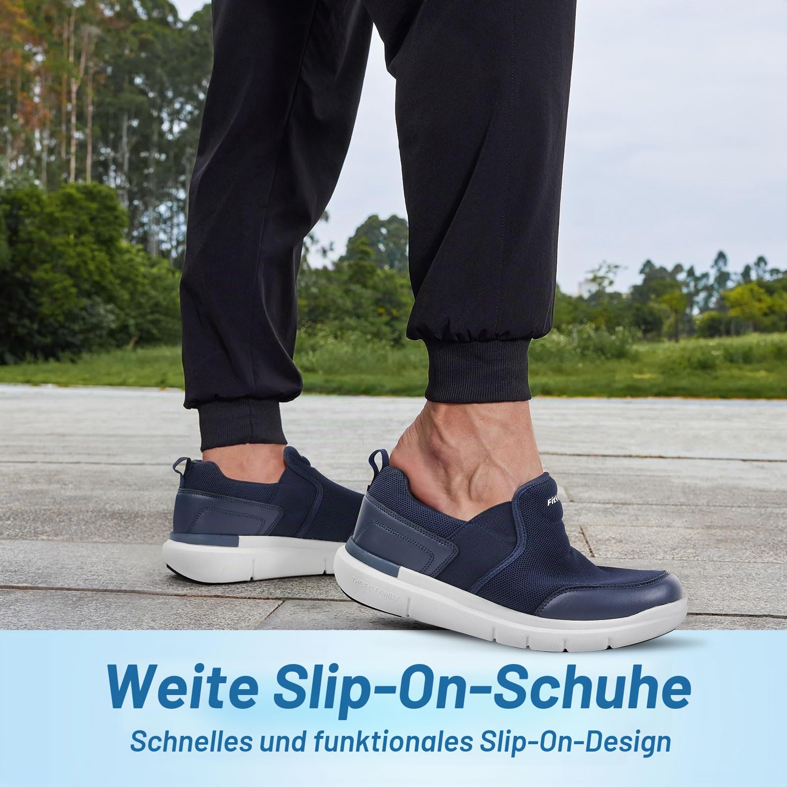 FitVille Slip On Sneaker Herren Extra Weite Turnschuhe rutschfest Walkingschuhe Breit Outdoor Schuhe Bequem Leichte Atmungsaktive Freizeitschuhe Mitternachtsblau 46 EU X-Weit 5