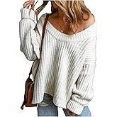 Milumia Women's Off The Shoulder Sweater Scoop Neck Long Sleeve Loose Knit Pullover Tops
