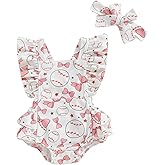 Newborn Baby Girl Baseball Outfit Baseball Bow Print Ruffle Sleeve Romper Cute Bodysuit Infant Summer Clothes