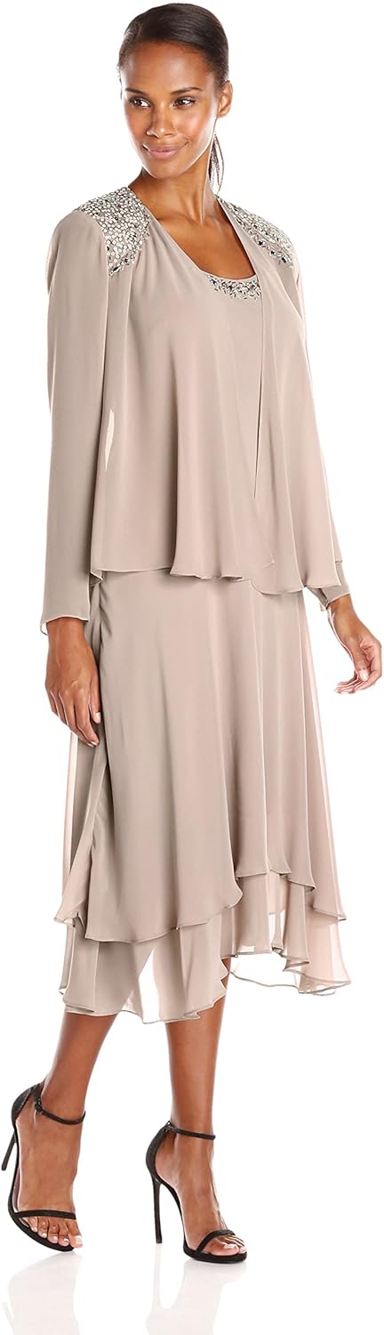 S.L. Fashions Women's Embellished-Shoulder and Neck Jacket Dress