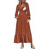 CzzzyL Women Nursing Boho Maxi Dress 2024 V Neck Swiss Dot Smocked High Waisted A-Line Ruffle Tiered Long Dress with Pockets