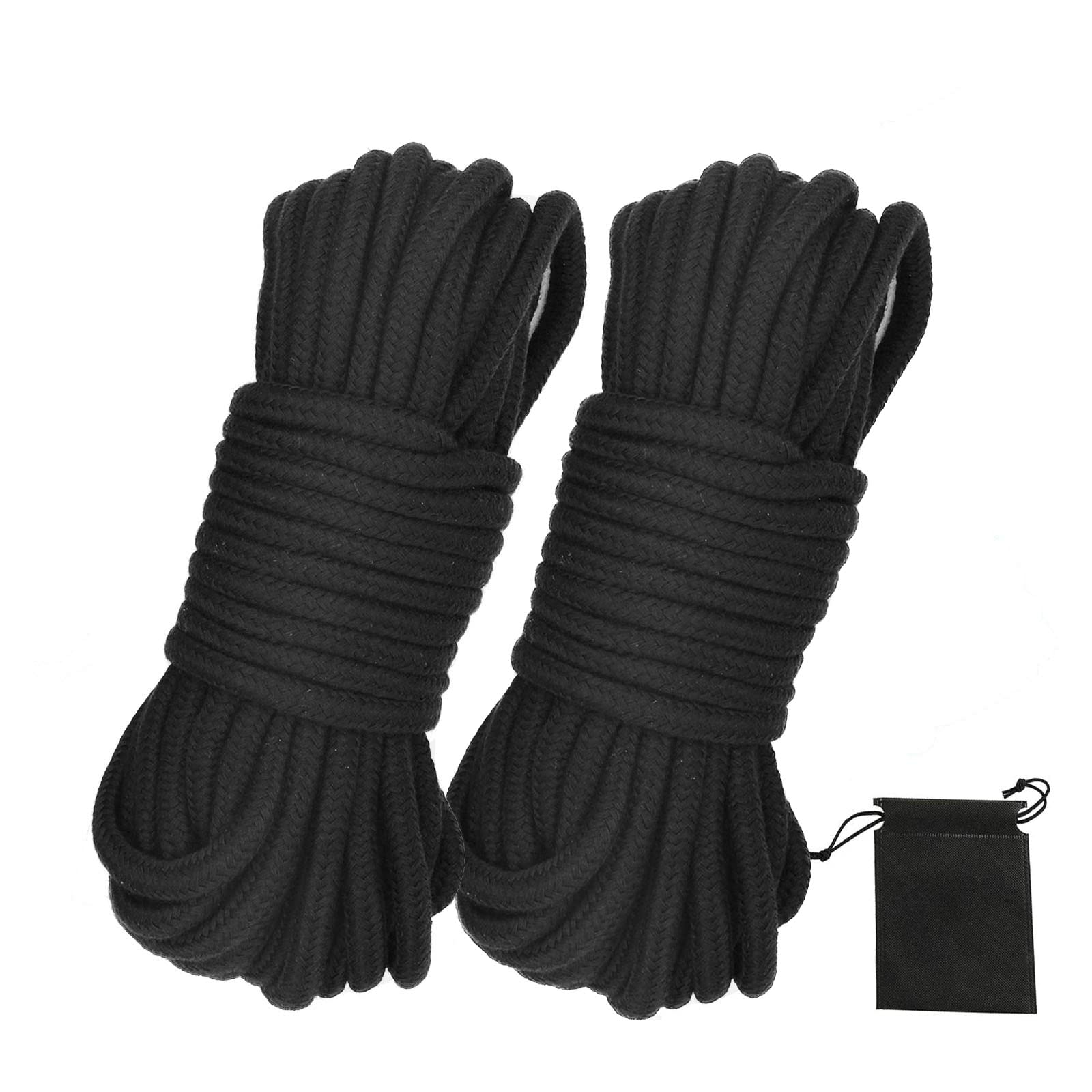 Picoggo Soft Cotton Rope - 10m Long, 8mm Thick Multipurpose Tying Rope (2 Pack, Black + Black)