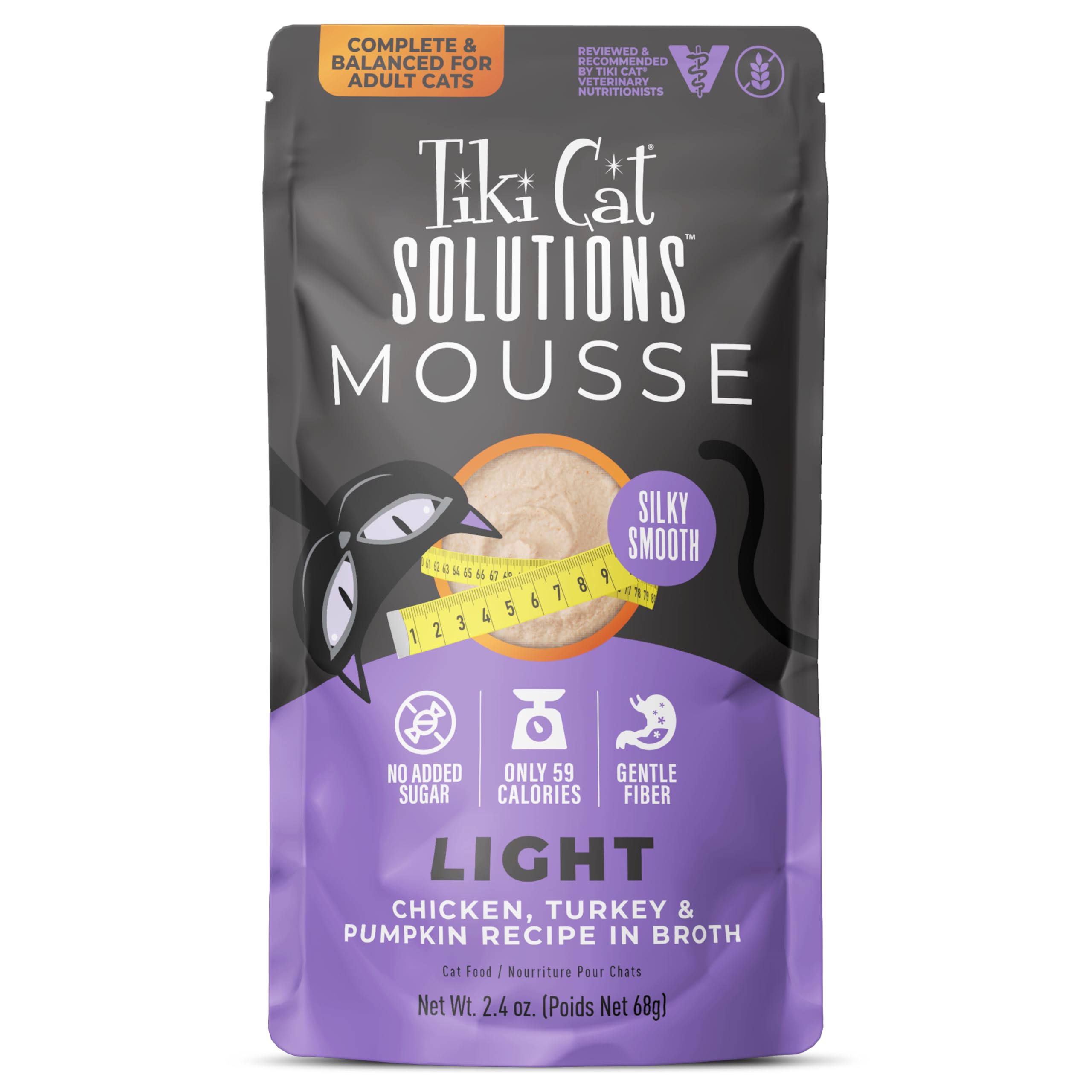 Photo 1 of Tiki Cat Solutions Light Mousse, Chicken, Turkey & Pumpkin, Formulated to Support Healthy Trim and Fit, Functional Wet Cat for Adult Cats, 2.4 oz. Pouch (12 Count)