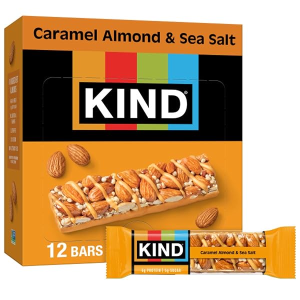 KIND HEALTHY SNACKS BARS, CARAMEL ALMOND & SEA SALT, GLUTEN FREE, LOW SUGAR, HIGH FIBER SNACKS, 6G PROTEIN, 12 COUNT