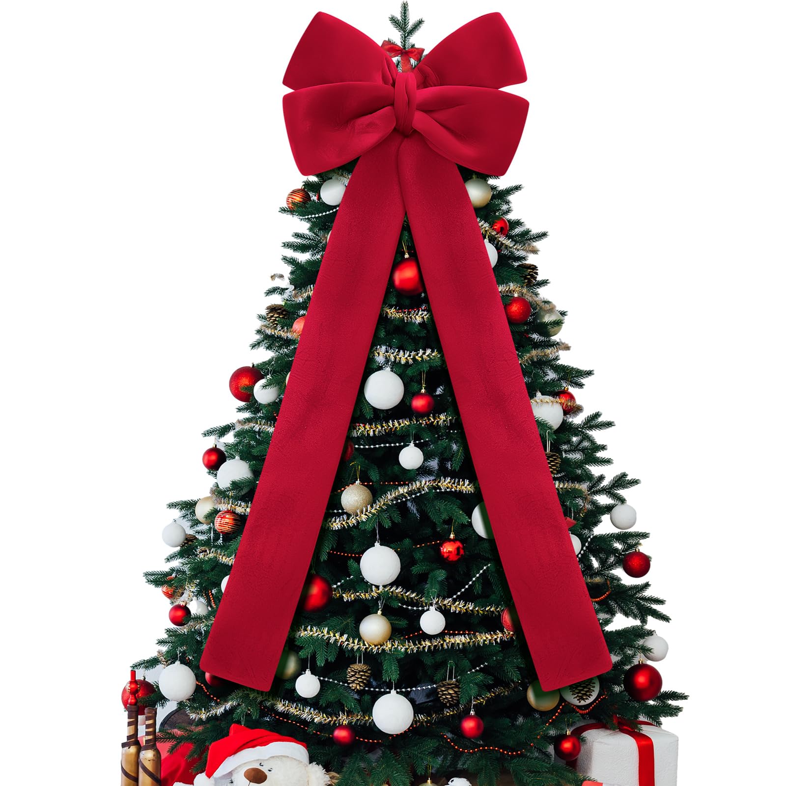 Photo 1 of * very used/ damage major ** mGiegxin 16 x 56 Inch Christmas Extra Large Velvet Bows Christmas Plush Bow Tree Toppers Xmas Tree Decorations for Xmas Holiday Party Car Wreath Wedding Baby Shower Bridal Shower Home Decor(Red)