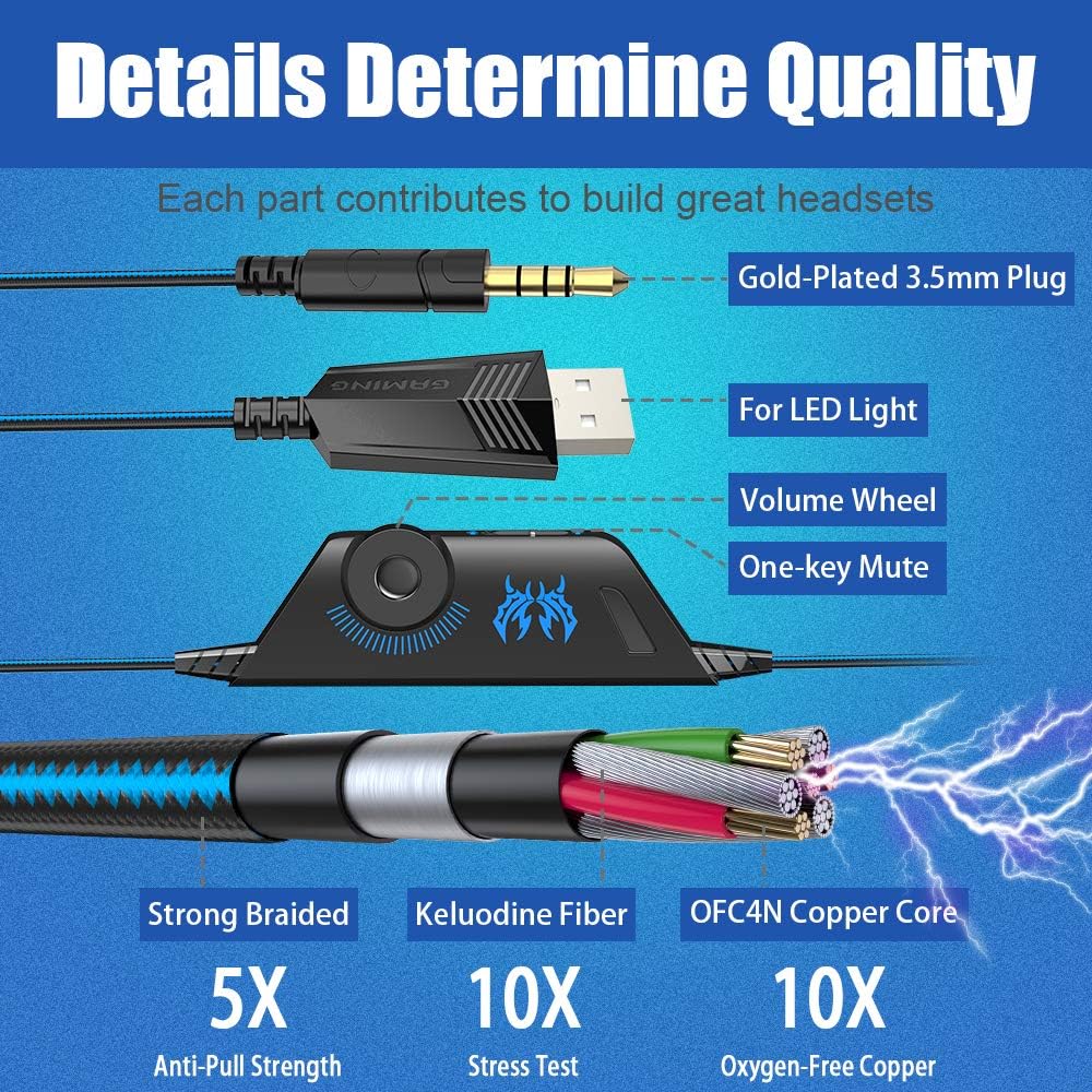 BENGOO G9000 Stereo Gaming Headset for PS4, PC, Xbox One Controller, Noise Cancelling Over Ear Headphones with Mic, LED Light, Bass Surround, Soft Memory Earmuffs for Laptop Mac Nintendo PS3 Games: Computers & Accessories