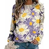 DMOYALA Womens Flower Sweater Fall Graphic Sweatshirts Plus Size Casual Long Sleeve Crewneck Vintage Flower Pullover Tops