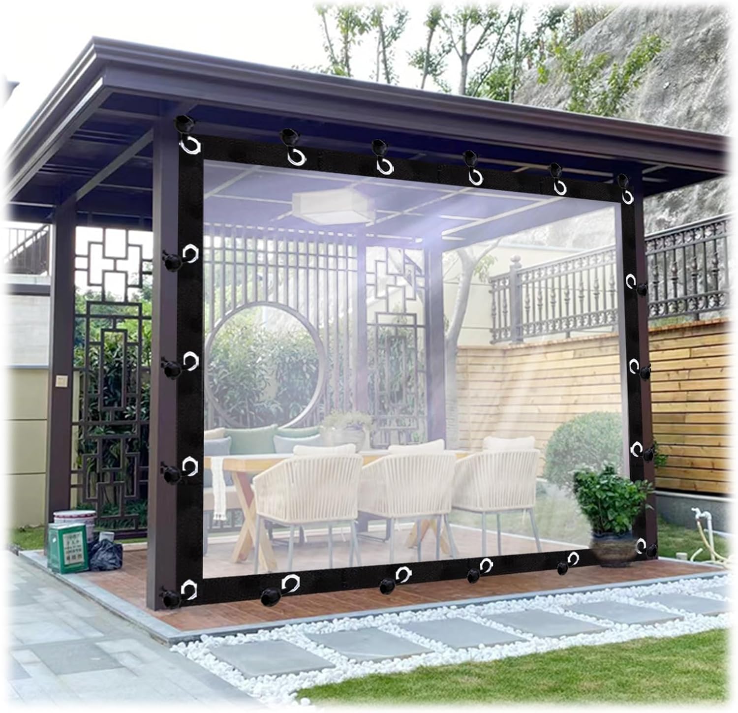 Outdoor Curtains - CghhDY Clear Tarps Waterproof Outdoor Curtains, PE Heavy Duty Tarpaulin Side Panels, Weather Resistant| Windproof, for Patio, Pergola, Porch, Gazebos (Color : Clear, Size : 6' x 9')