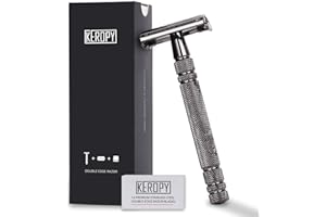 KEROPY Double Edge Safety Razor for Men with 10 Blades - Christmas Stocking Stuffers for Men, Dad, Husband - Unique Holiday Gifts, Eco-Friendly Butterfly Open Razor for a Close Shave - Gloss Black
