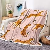 Uokiuki Boho Leopard Throw Blankets, Tropical Animal Cheetah Cozy Warm Bed Couch Blanket, Pink White Fleece Flannel Throws to Decorate The Room and Bedroom