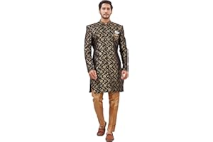 SHREYANVI Indian Designer Wedding Festive Wear Jacquard Fabric Indo-Western Sherwani Pajama Set For Men