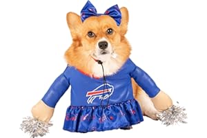 NFL Buffalo Bills Officially Licensed Cheer Dog Costume by MODERN HERO Includes Dress with Faux Stuffed arms and Tinsel pom-poms and Satin Bow Headband, Size Large