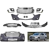 Front Bumper Cover Kit Compatible with 2018 2019 2020 2021 Chevy Traverse L LS LT RS Premier 3.6L W/Upper Grille Lower Grill & Fog Lights - Full Bumper Body Set