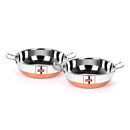 Buy Sumeet Heavy 22 Gauge Stainless Steel Kadhai With Copper Bottom Set Of 2 Pcs Size No 11 2l 21 8 Cm And 12 2 4l 23 8cm Dia Online At Low Prices In India Amazon In