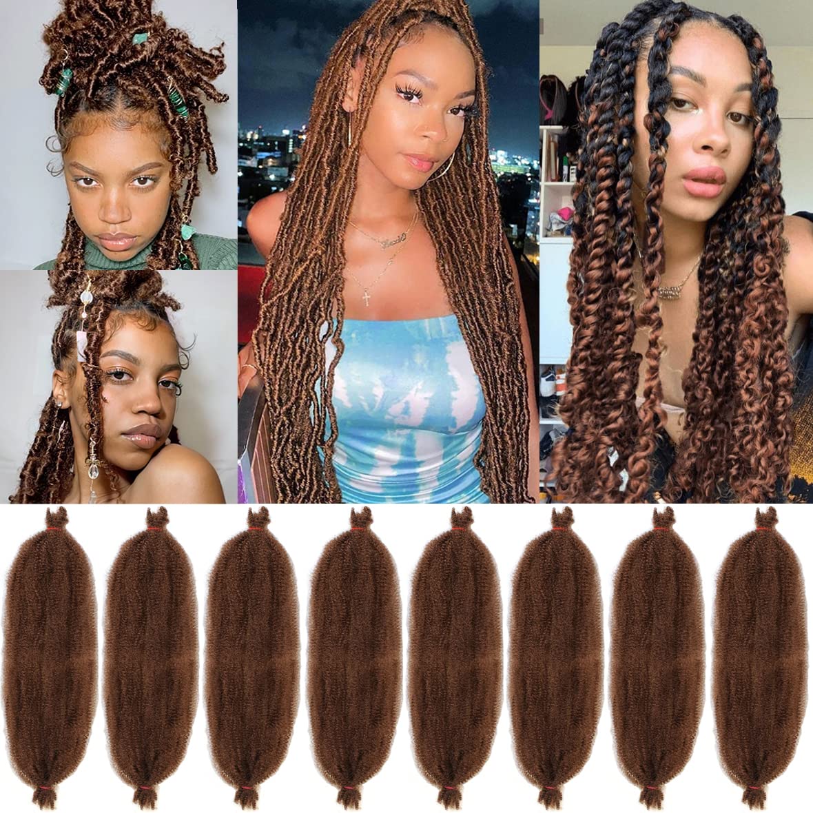 Leeven 12 Inch Springy Afro Twist Hair for Faux Locs 8 Packs Pre-Separate Popping Spring Twist Crochet Hair for Distressed Locs Afro Kinky Curly Marley Braiding Hair Extensions /30# — image 1