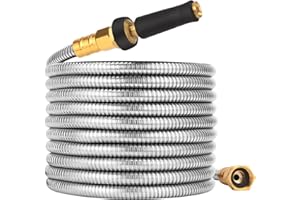 Rosy Earth Expandable Metal Garden Hose 50 FT - 304 Stainless Steel Water Hose 50 FT - Lightweight non Kinking Flexible Garden Hose, no Bite
