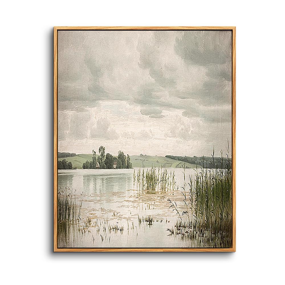 hyidecorart Wooden Framed Canvas Wall Art for Living Room, 20"x30" Nature Lake Art Work Vintage Bedroom Decor Aesthetic, Pictures Prints Wall Decorations for Desktop Office Bathroom Hallway