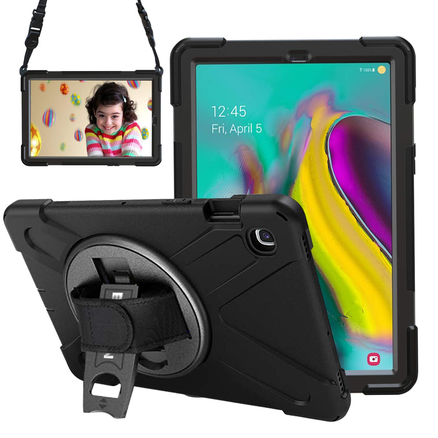Gerutek for Samsung Galaxy Tab S5e SM-T720/T725 10.5" 2019 Case, Heavy Duty Shockproof Rugged Tough Case with 360 Rotating Kickstand and Hand/Carry Strap Protective Cover for Samsung Tab S5e, Black — image 1