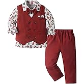 Boarnseorl Baby Boys Pants Sets,Infant Shirt+Pants+Bow Tie+Vest+Suspenders+Boutonniere,Toddler Little Kids Outfits