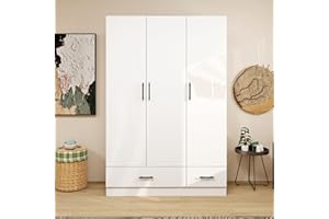 WonderWard Wardrobe Closet, Armoire Wardrobe Closet with 2 Drawers, Closet Cabinet with Clothing Rods, Wardrobe Cabinet with 3 Doors, Wooden Closet with Shelves, Armario De Ropa Closet