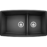 BLANCO, Anthracite 441312 PERFORMA SILGRANIT 60/40 Double Bowl Undermount Kitchen Sink with Low Divide, 16.00 x 26.00 x 39.00 inches