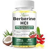 Berberine HCl 1000mg, 150 Softgels Plus MCT Oil for Berberine Absorption | Support Heart Health, Immune System Gastrointestinal &amp; Digestive Health, Non-GMO, Gluten-Free Berberine Supplement