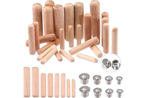 Glarks 508Pcs 1/4" 5/16" 3/8" 1/2" Wooden Dowel Pins Beveled Ends Fluted Dowel with 6/8/10/12MM Solid Hollow Dowel Tenon Cent