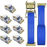 SALUINOKI 8Pack E-Track Straps Ratchet Etrack Strap Box Truck Strap Tie Down Heavy Duty 2" x15' 4400lbs Breaking Load, 2200 Working Load E-Track Accessories Blue