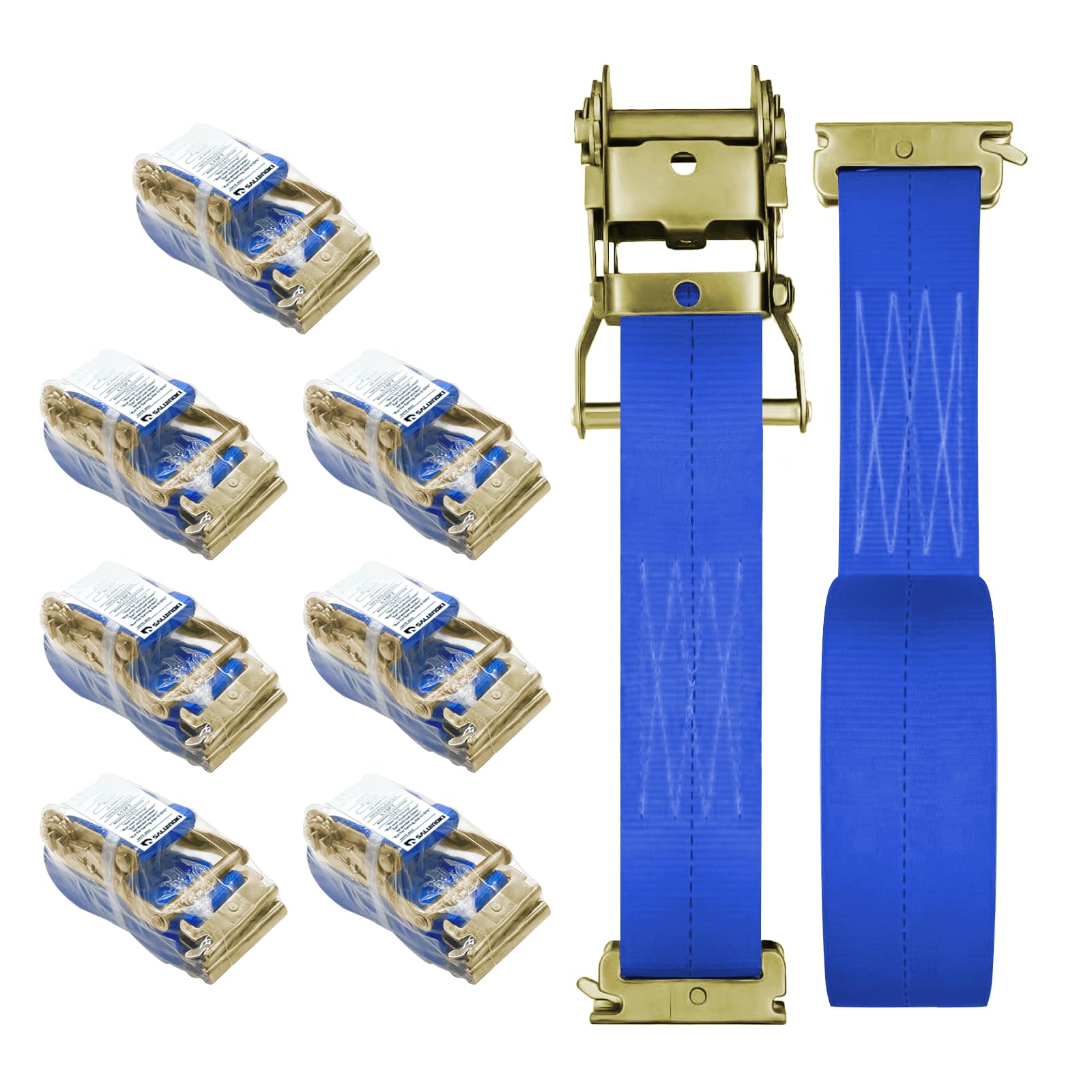 Photo 1 of SALUINOKI 8Pack E-Track Straps Ratchet Etrack Strap Box Truck Strap Tie Down Heavy Duty 2" x15' 4400lbs Breaking Load, 2200 Working Load E-Track Accessories Blue