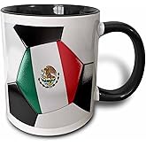 3dRose Mexico Soccer Ball Two Tone Mug, 11 oz, Black