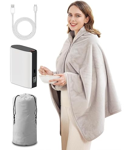 Châle Chauffant USB Portable - 3 Niveaux De Température (35°C-55°C), Taille 150x70 Cm, Matière Douce, Couleur Kaki - 4