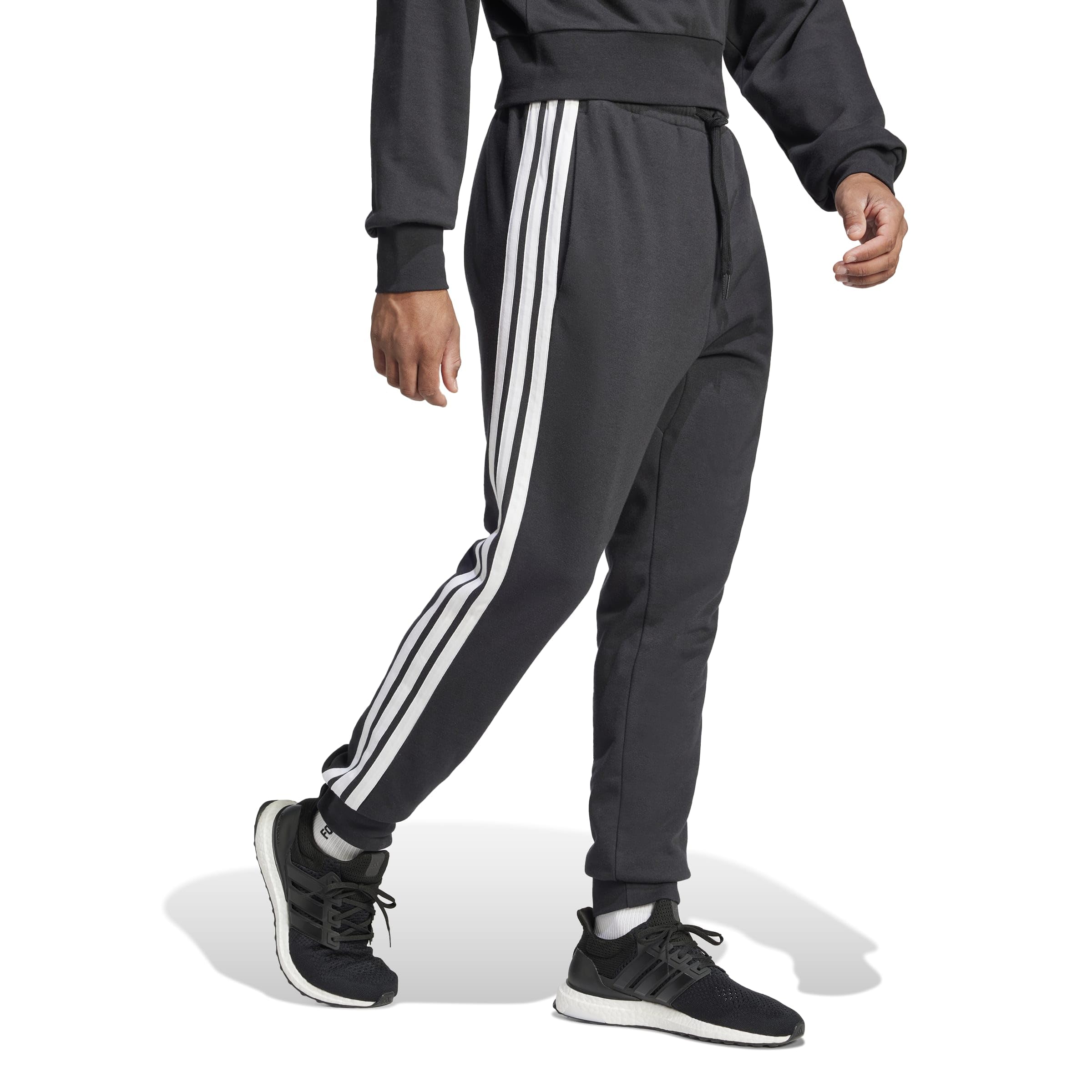 adidas Herren Essential Three Stripes French Terry Pants, Black/White, L 6