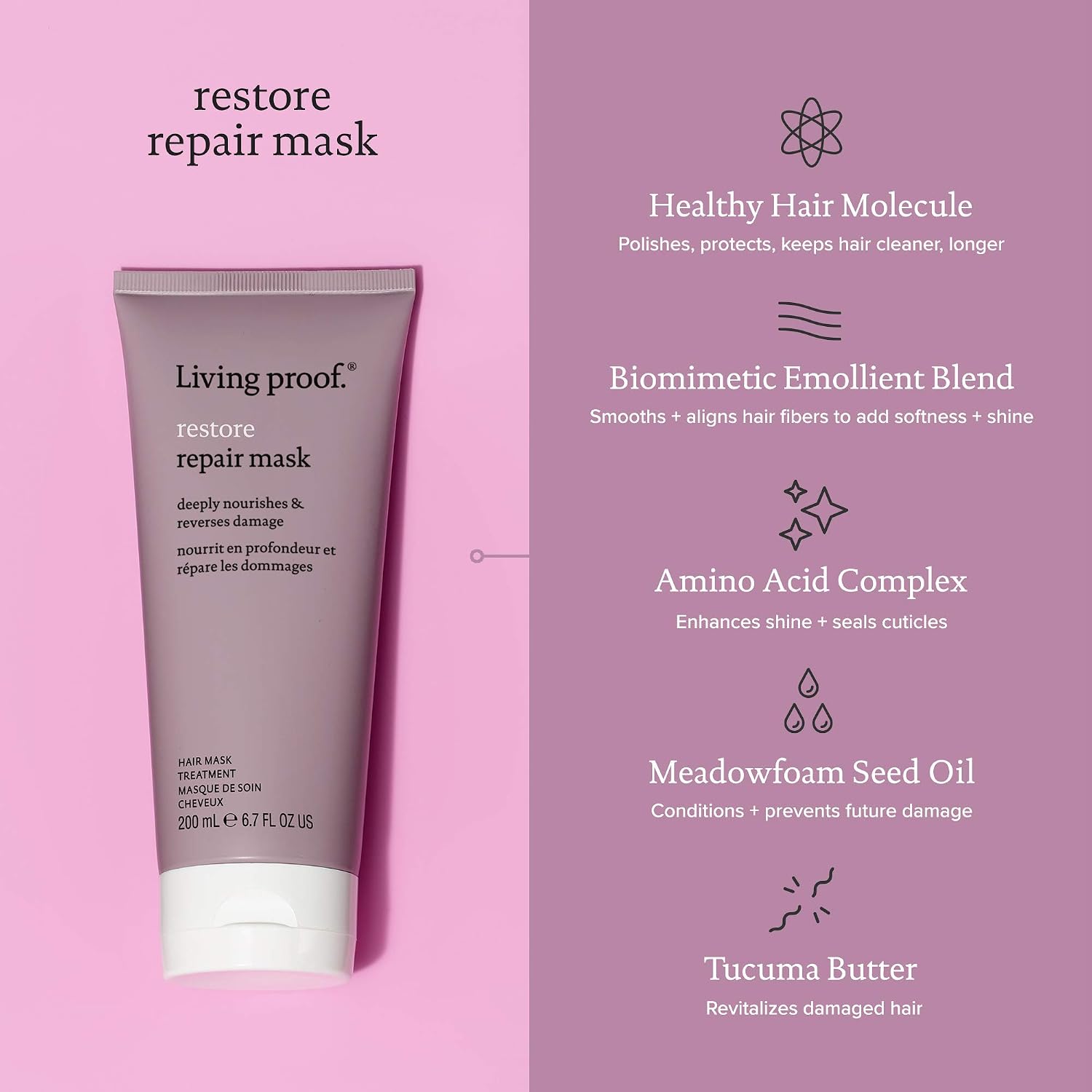 Living Proof Restore Repair Mask 200ml, White, 200 ml (Pack of 1) - Image 5