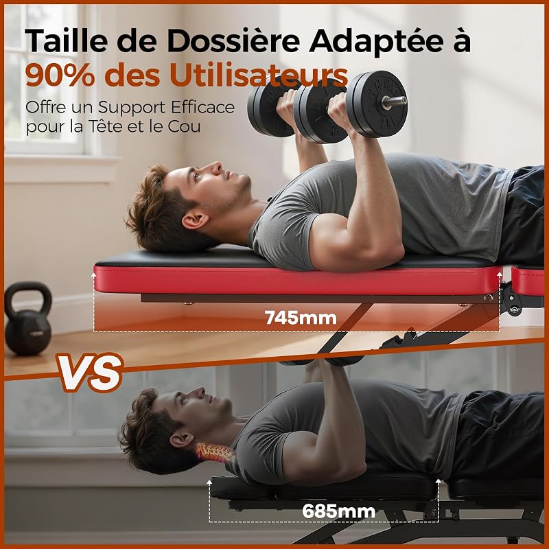 Banc de musculation réglable pour salle de sport à la maison, charge maximale de 300 kg, banc d’entraînement avec 8 positions de dossier pour poitrine, épaules et bras