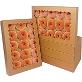 qiqee Auto-pop Up 14x10x2.5 Inch Brown Cookie Box with Window 15Pcs Pastry Macaron Bakery Box For Packaging
