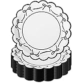 JarThenaAMCS 50Pcs Black Bow Paper Plate Scalloped Bowknot Disposable Plate 9 Inch Decorative Dinner Plate for Birthday Party Table Decor