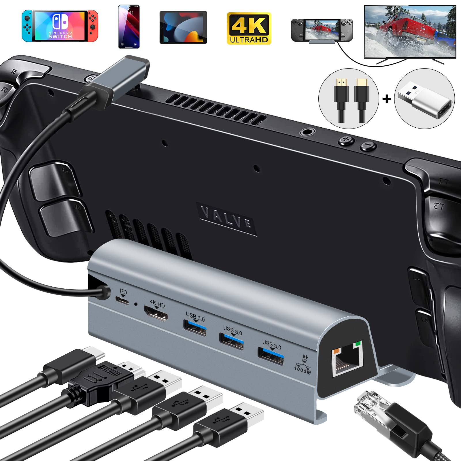 6-in-1 Steam Deck Docking Station with 4K HDMI and USB Ports