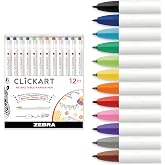 Zebra Pen CLiCKART No Bleed Felt Tip Pen, Assorted Ink, 0.6mm, 12-Pack | Moisture-Absorbing Ink Resists Drying Out, Retractable Design, Fine Point Tip, Ideal for Journaling and Drawing (69012)