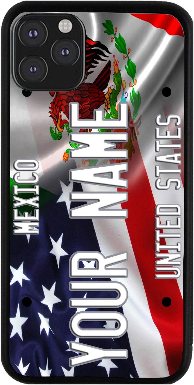 Bleu Reign Personalized Phone Case for iPhone Mixed USA and Mexico Flag, iPhone 5 to 15 (Add Custom Name)