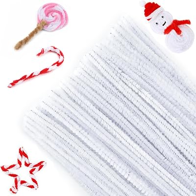 G2PLUS White Craft Pipe Cleaners 30cm 6mm 100pcs for Christmas Crafts
