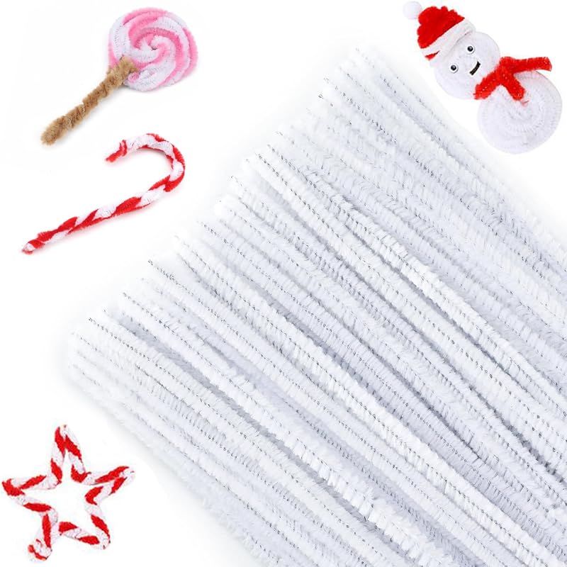 G2PLUS White Craft Pipe Cleaners 30cm 6mm 100pcs for Christmas Crafts