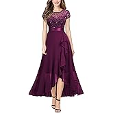 Miusol Women's Retro Lace Contrast Chiffon Ruffle Evening Maxi Dress